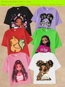 Randomly send 1pc from 6 Colors, 【Summer T-shirts-Daily and Festive Party Knitted Tops-Comfortable Soft Round Neck Casual T-shirts-Birthday or School Uniforms-Professional Shirts, Fun Pattern T-shirts, Outdoor Styles】