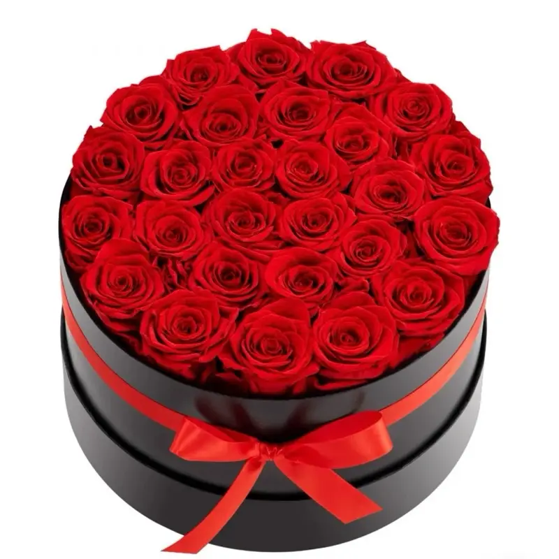 27 Real Preserved Roses in a Luxury Round-Shaped Box the best gift for anniversary, Valentine’s Day, birthday, wedding, proposal, engagement, Mother’s Day