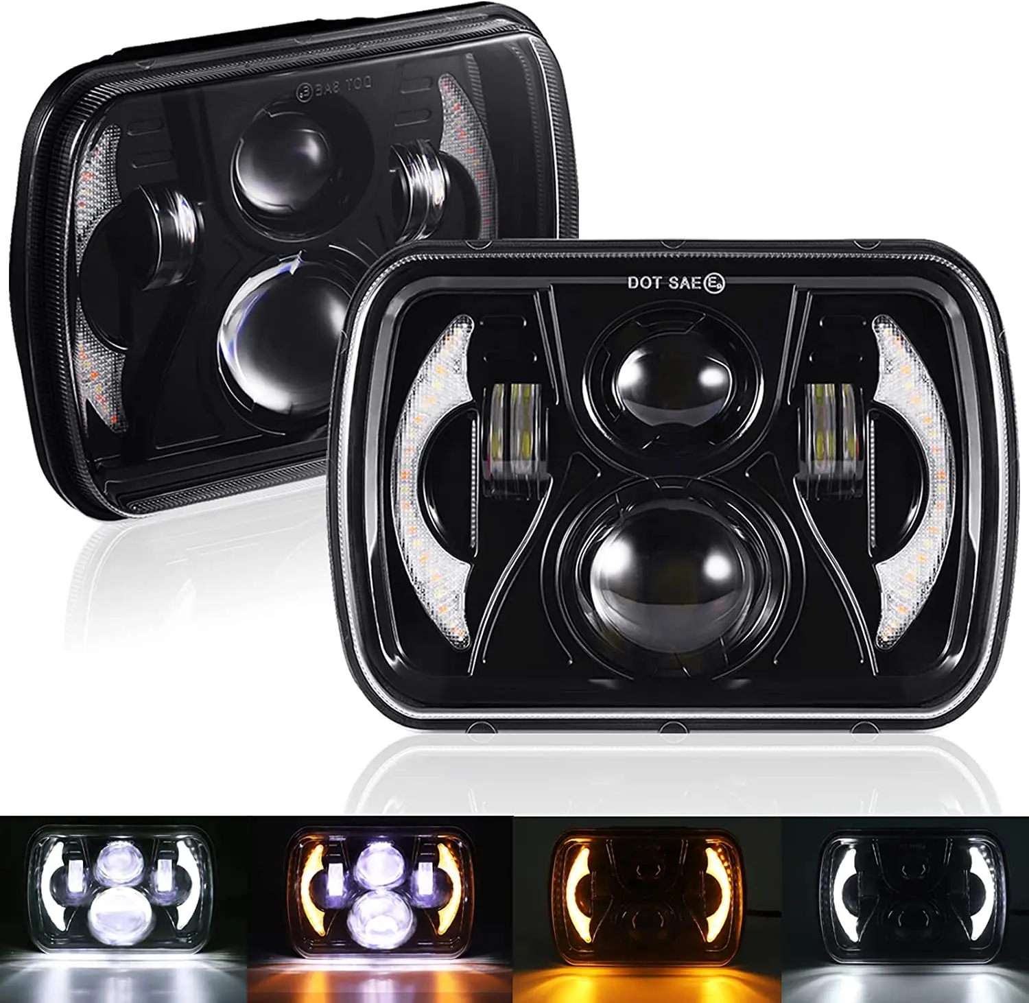 2PCS Black H6054 5x7 7x6 LED Headlights DRL Anti-glare Hi/Low Sealed Beam Fit For Jeep Wrangler YJ Cherokee XJ Trucks Ford Chevy
