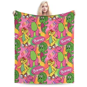 Barney & Friends cartoon pattern flannel blanket, soft and lightweight, suitable for bedding, sofas, camping, travel, and all seasons.