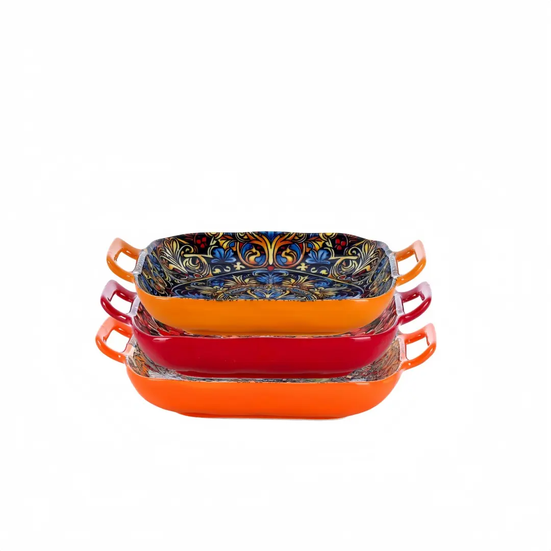 Bohemian Style Ceramic Dinnerware Set, 3-Piece Salad Plate & Baking Dish, Microwave Safe, Floral Design, Perfect for Pasta Meals, Modern Ceramic Dinnerware, Dinner Plates