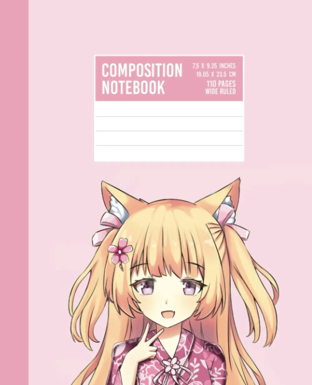 Anime Composition Notebook: Japanese Manga Flower Cat Girl - Wide Ruled Lined Paper Journal - 7.5" x 9.25" - 110 Pages