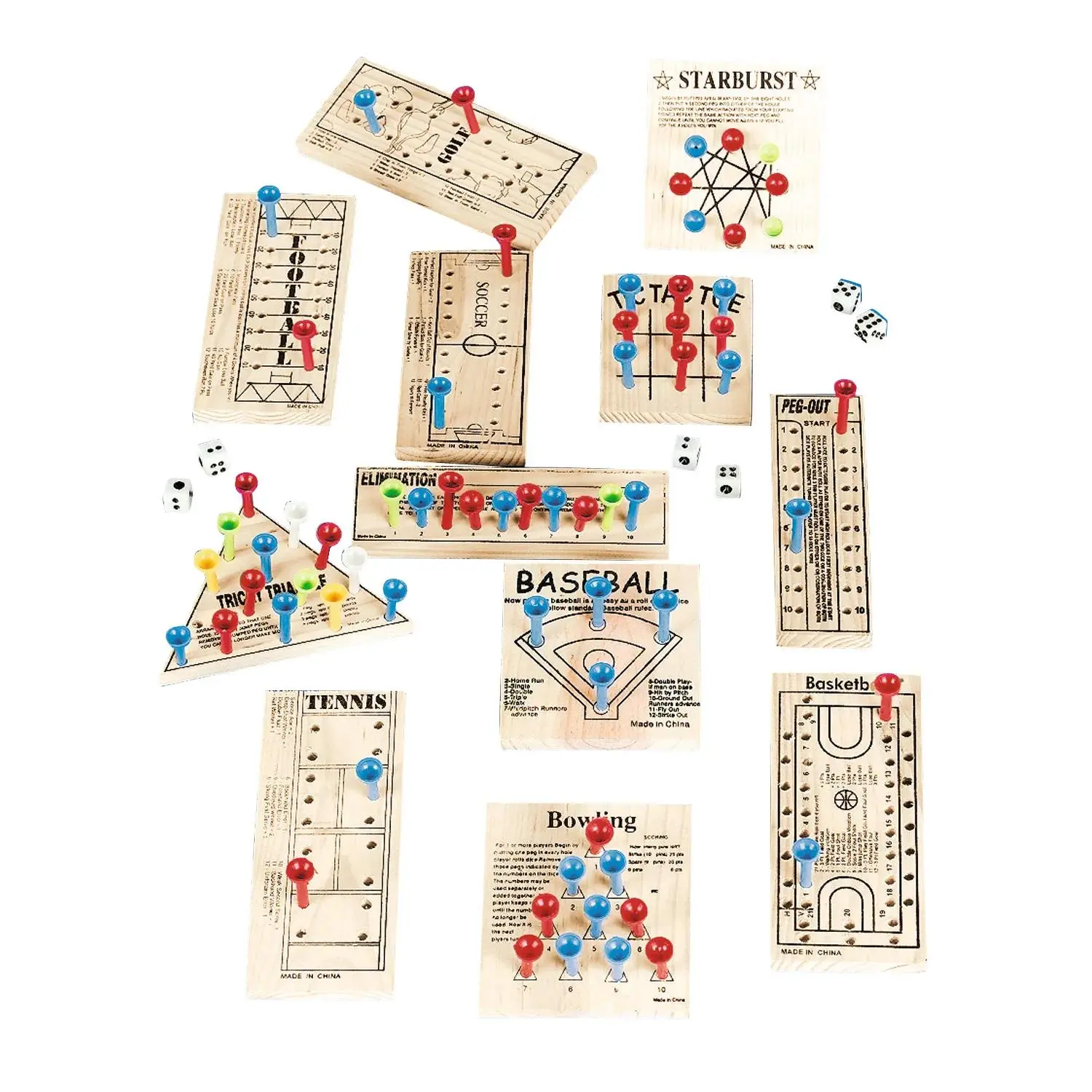 12-Piece Peg Game Boredom Buster Kit - Family Board Games, Party Bag Gifts for Home & Festive Occasions