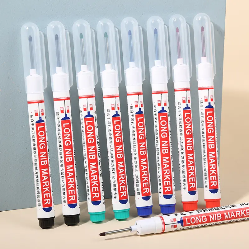 5PCS Long Head Deep Hole Marker Pens, 20mm Deep Reach Markers Long Nose Marker Waterproof Construction Markers Marking Tool Metal Marking Pen
