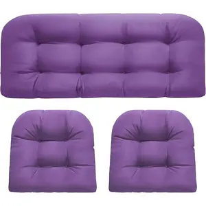 Wicker Chair Cushions, Waterproof Outdoor Loveseat Cushions for Patio Furniture, 3 Pieces Wicker Furniture Cushions, 1 Loveseat and 2 U-Shaped Cushions, Purple&orange