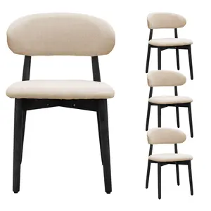 Beige 4-Piece Upholstered Armless Dining Table Chairs - Cotton Linen Fabric, Solid Wood Legs with Anti-Slip Pads, Contemporary Indoor Living Room Furniture