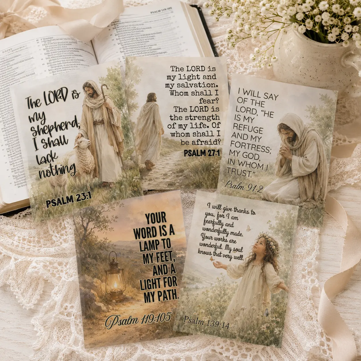 10 Printed Vellum Bible Verse Sheets | 5 x 6.5 Psalms Bible Journaling Tip Ins