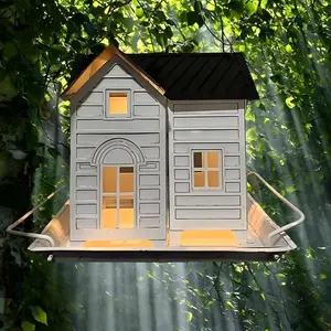 Solar Powered Bird Feeder Outdoor Hanging Anti-Squirrel Metal Large Capacity Rainproof Wild Bird House Automatic Light Smart Model