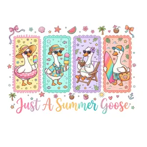Just A Summer Goose Colorful and Playful Design Direct To Print Print, DTF Print, Ready To Press Print For T-Shirts