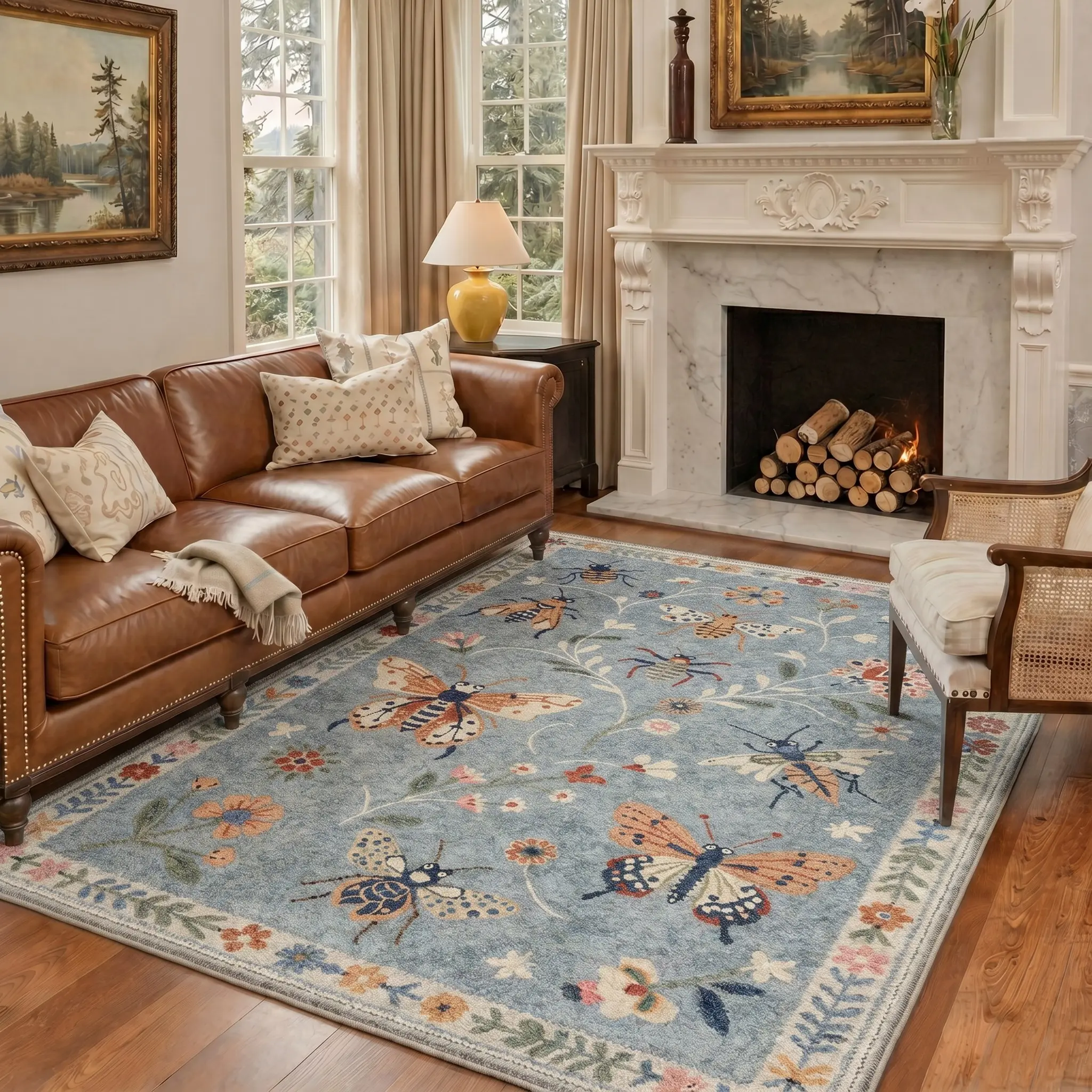 【Deals For You Days】BEIMO Washable Area Rug Soft Non Slip Pet Friendly Floor Carpet for Living Room Bedroom Kitchen Hallway Home Decor Indoor Floor Covering,ARN5797-TEAL BLOOM