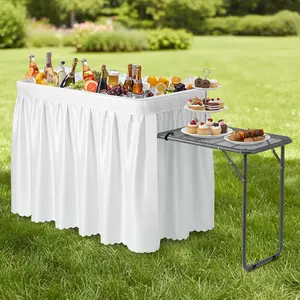 【Father's Day Gift】Outvita Ice Table with Side Table, Portasble Cooler Table with Removable Skirt, Patio Table, Indoor & Outdoor Bar for Events, Parties and Camping White Summervibes