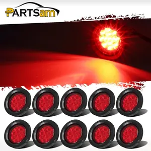 Partsam 10Pcs 2.5" Round Red 13Led Side Marker Clearance Lights with Light Grommet and Wire Pigtail for Trailer Truck RV, Flush Mount Waterproof Sealed, 12V
