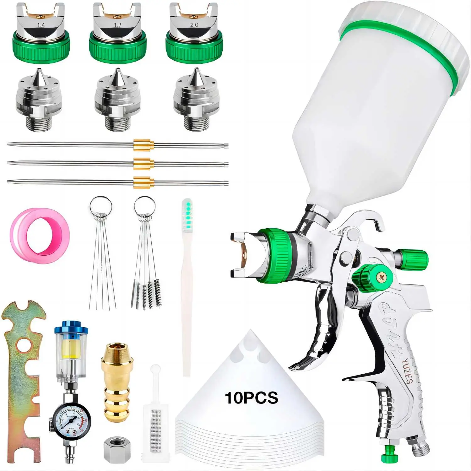 Professional HVLP Spray Gun Kit With 1.4/1.7/2.0MM Nozzle High Flow Fine Spray Gravity Spray Gun For DIY Spray Painting Of Cars/Furniture/Fences/Walls