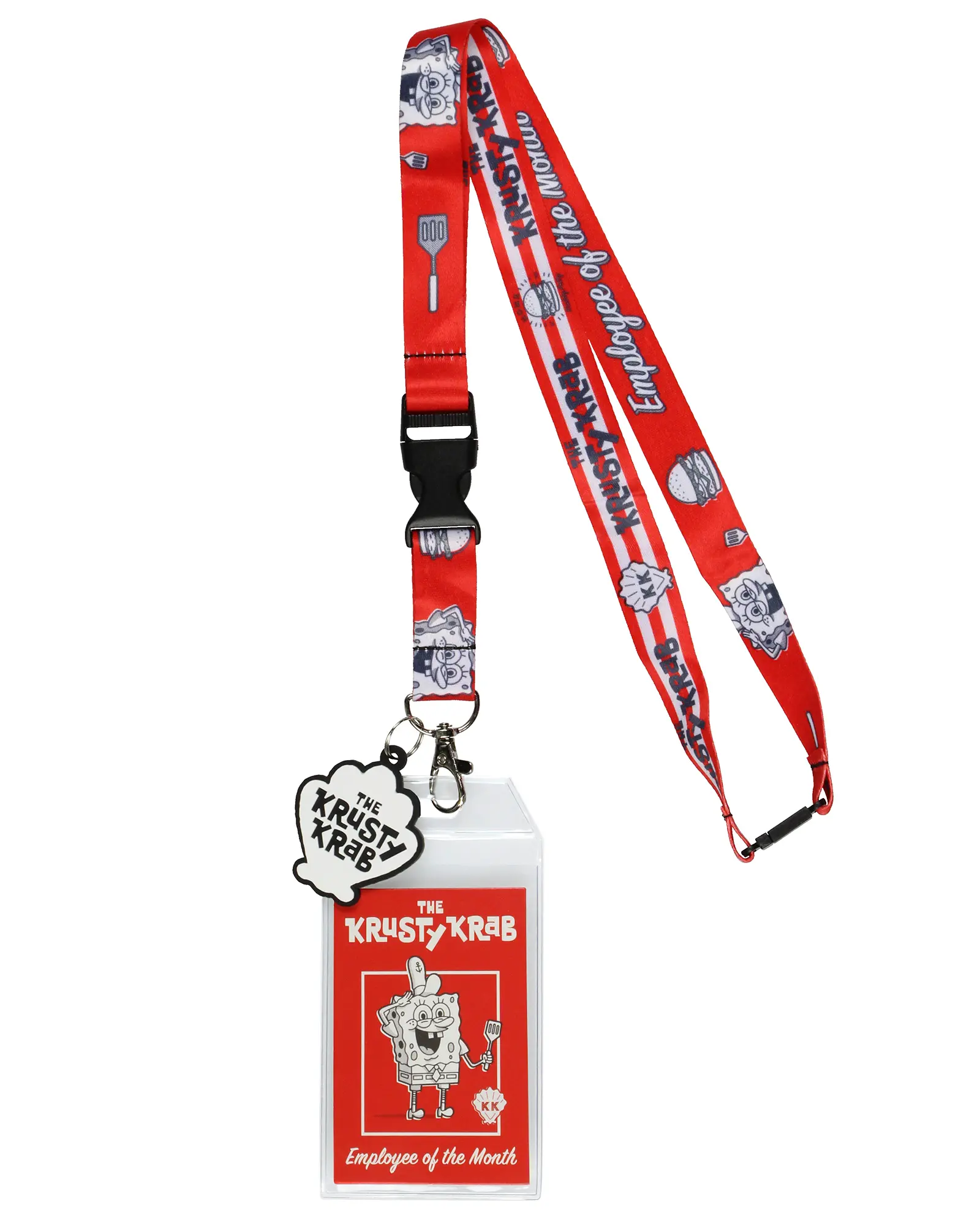 Spongebob Squarepants Cartoon Krusty Krab Employee of the Month Breakaway Lanyard ID Badge Holder with 2" Rubber Charm