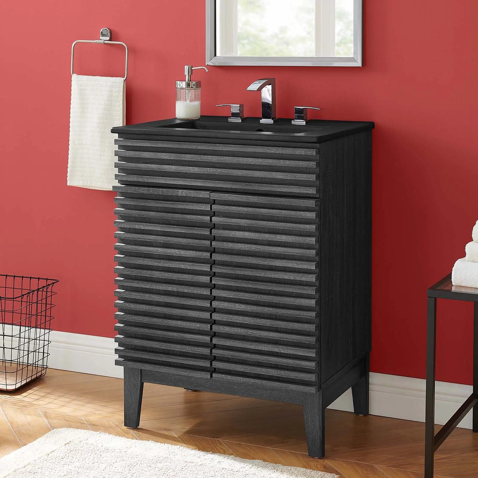 Modway Render 24" Charcoal Black Bathroom Vanity, Modern Bathroom Fixture Set, Modern Bathroom Fixture Sets