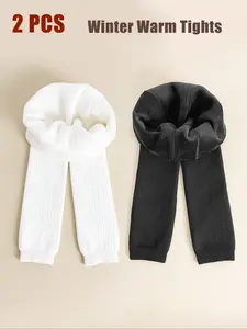 Girls' Thickened Leggings Set, Soft Comfortable Casual Tight Fit Pants, Thermal Insulation Winter Warm Clothing, 2 Pairs, Dual Pack, Perfect for Daily Wear