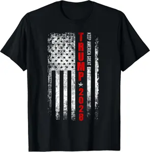 Donald Trump 2028 Keep America Great Election USA Flag T-Shirt All Colors, Gift for Women Men, Made In USA, US Size S-6XL, 100% cotton, Classic Fit, Unisex T-Shirt