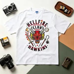 ST "Hellfire Club" Vintage Oversized Tee Graphic T-shirt 100% Cotton Original Design Men's Top for Fans DTG Printing Menswear Tshirt Streetwear Tropical Crewneck Shortsleeve