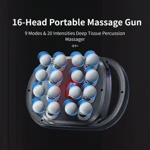 Professional Quiet Cordless Massage Gun, 16 Heads & 20 Intensities Deep Tissue Percussion Massager for Athletes, Relief Muscle Soreness in Back, Neck, Shoulders, Legs, Ideal Gift for Men & Women