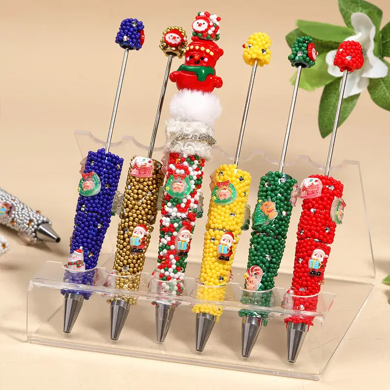 【P237】Christmas Beaded Pen DIY Creative Ballpoint Pen UV Electroplating Three Colors Gradient Beaded Pen