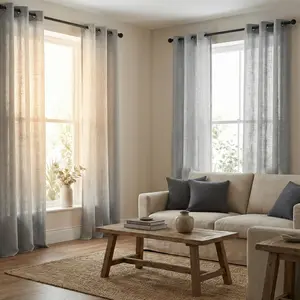 4-Piece Set Pleated Window Curtains, 34x84 Inches Plain Polyester Gauze, Light-Filtering Grommet Top Decorative Curtains, Suitable for Living Room, Bedroom, FT2503, Pleated Curtains
