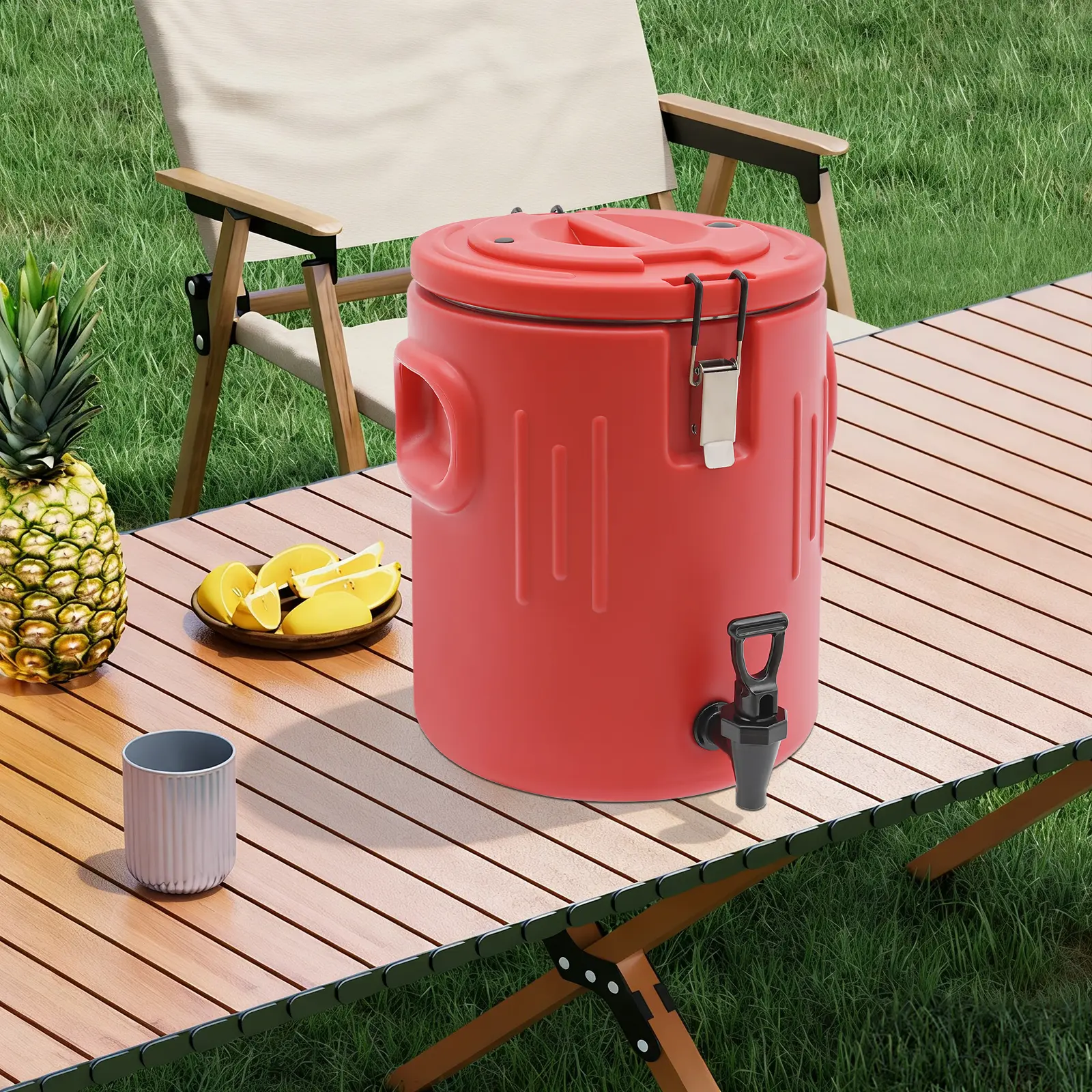 Modern Red Stainless Steel Insulated Bucket - 15.5L, 29*29*36.5cm, 3kg, 6-8h Insulation, Countertop Mount, for Juice, Hot Water, Beverage Storage, Party Events, Home Use