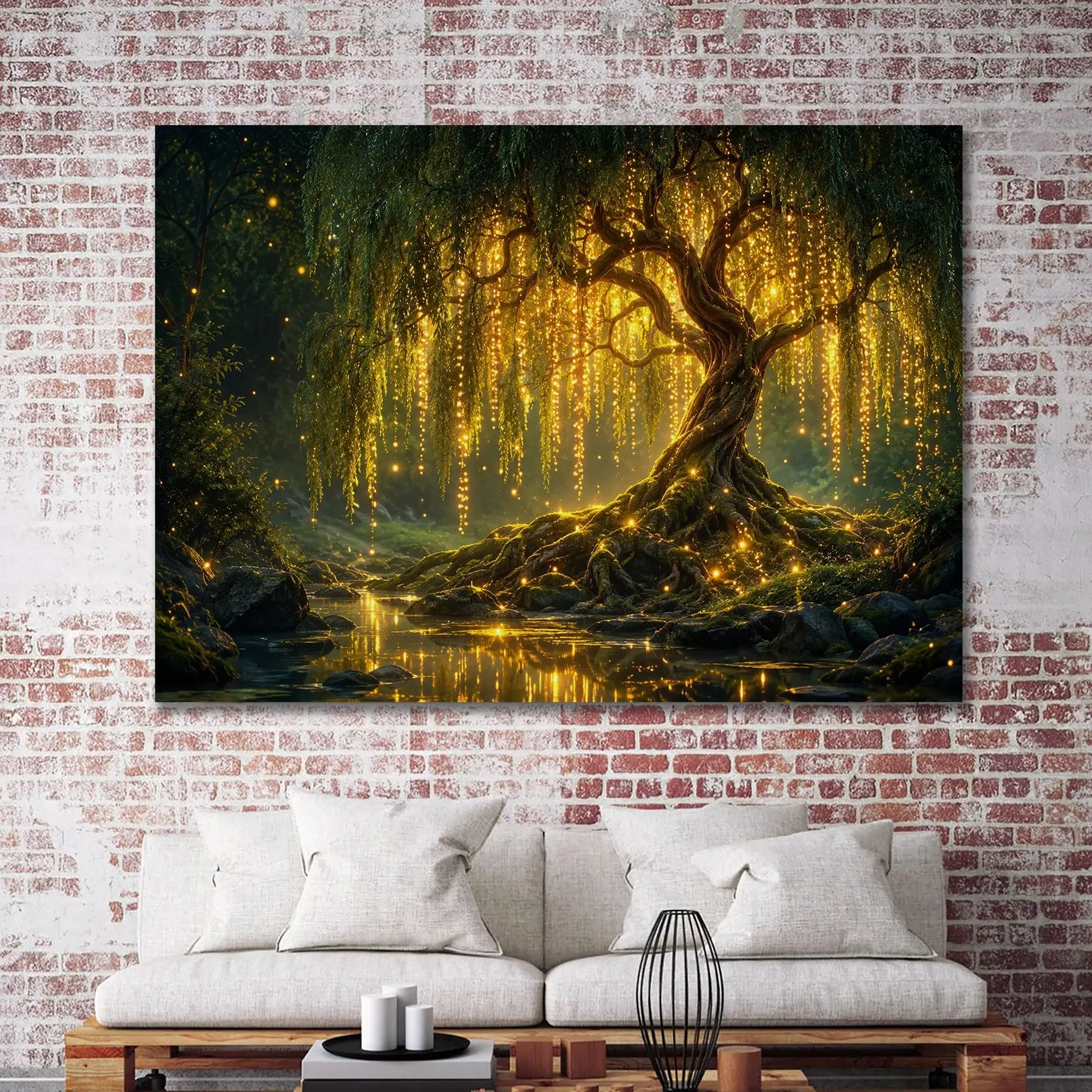 [Sale off up to 40%] [Frame Canvas] Enchanted Willow Tree Wall Art, Glowing Forest Poster, Magical Woodland Canvas Print, Mystical Nature Home Decor