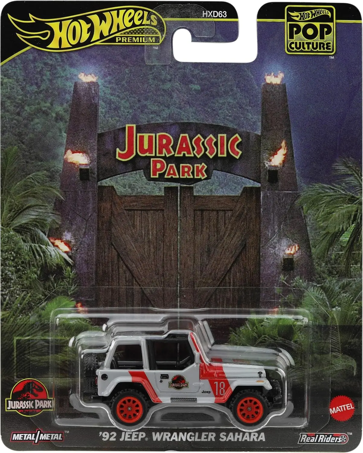 New Hot Wheels 2025 Premium Pop Culture Jurassic Park '92 Jeep Sahara Metal Diecast Toy, Collectible Display Model Car