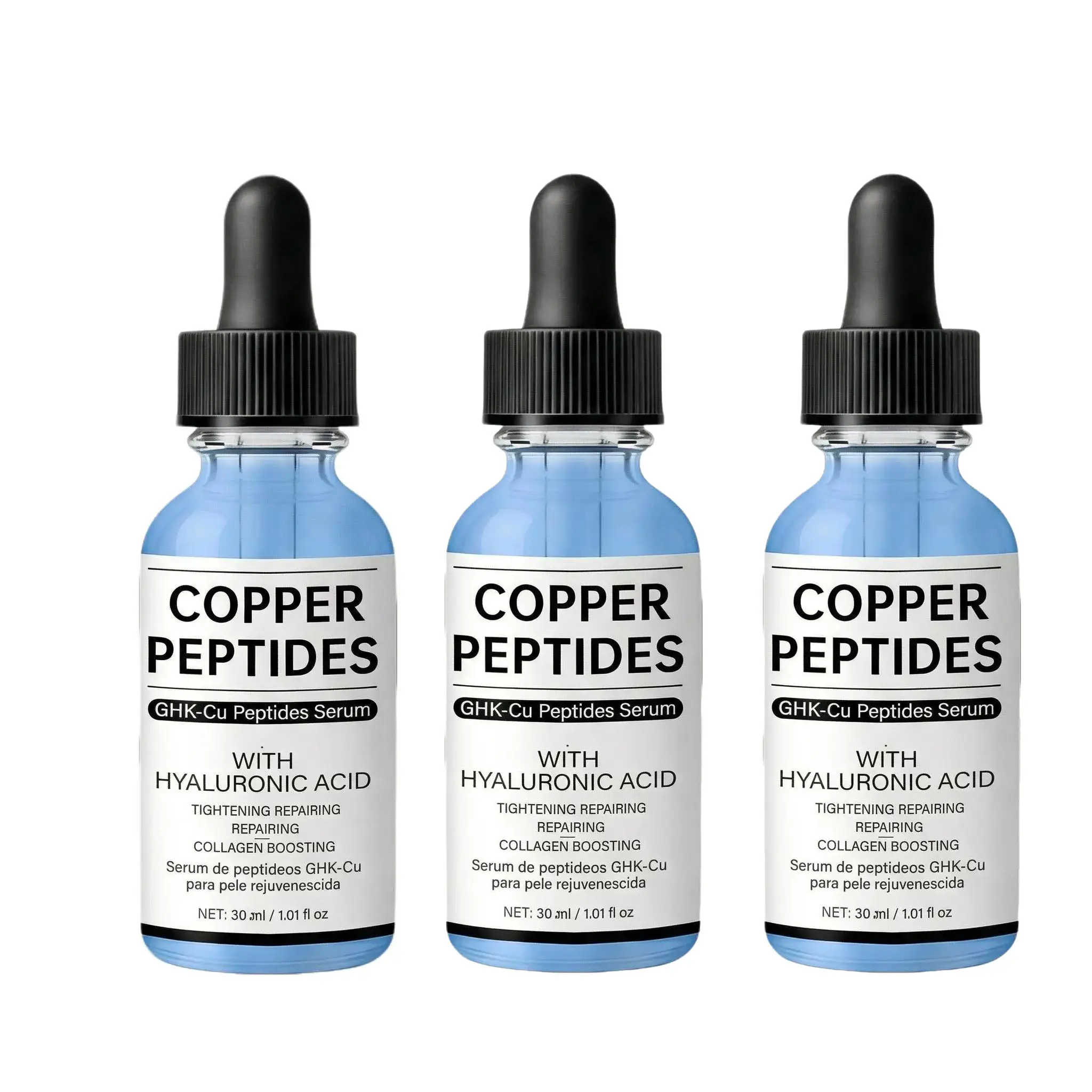 2pcs 3pcs GHK-Cu Copper Peptides Facial Serum 30ml, Hyaluronic Acid Collagen Boosting Repair Tightening Anti-Aging Face Serum