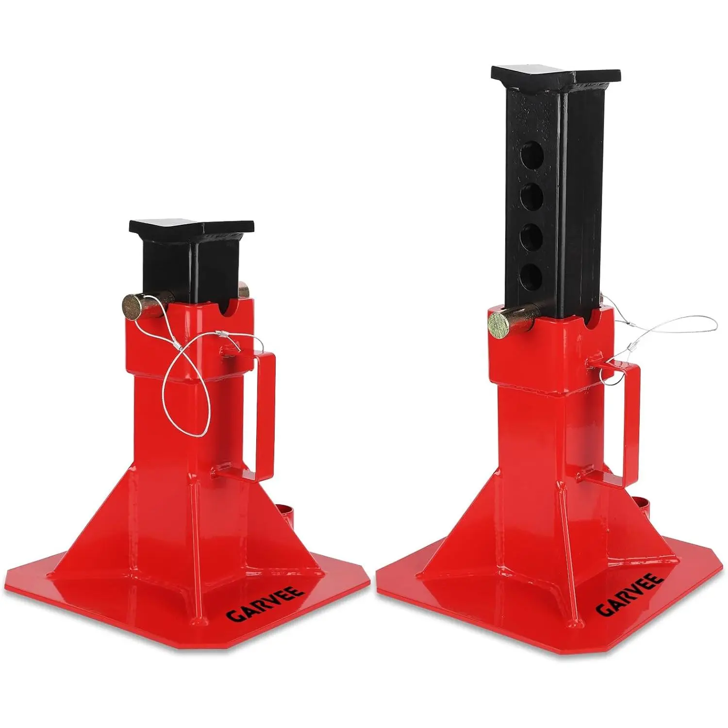 Garvee 12-Ton Load Durable Pin-Type Professional Car Jack Stands with Lock Handle - Automotive Repair Tools, Low Profile, Height Adjustable, Supports Trucks & Cars, Red, 1 Pair (26400 lb Capacity)