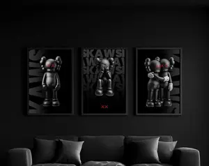 Set of 3 Black & Red KAWS Wall Art Posters Print Unframed, Hypebeast Decor Prints
