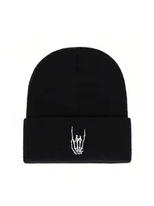 Unisex Skull Finger Hat, Outdoor Sun Protection Cap, Travel Beach Vacation, Casual Asymmetrical Design, All Seasons Fitted Knit Hat, Knitted Winter Hat