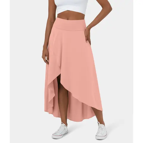 Halara Breezeful High Waisted High Low Ruffle 2-in-1 Flowy Quick Dry Casual Regular Maxi Skirt Gym Shorts