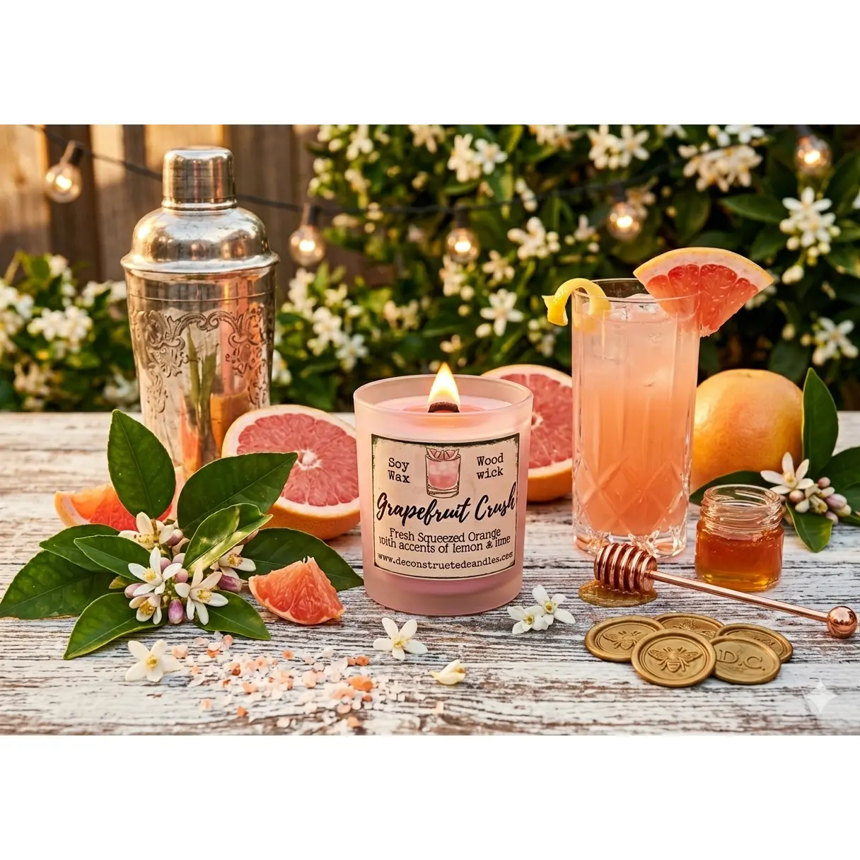 10oz SOY Candle - Grapefruit Crush Scent - Wood Wick - clear frosted glass votive w/ wood lid (Copy) (Copy)