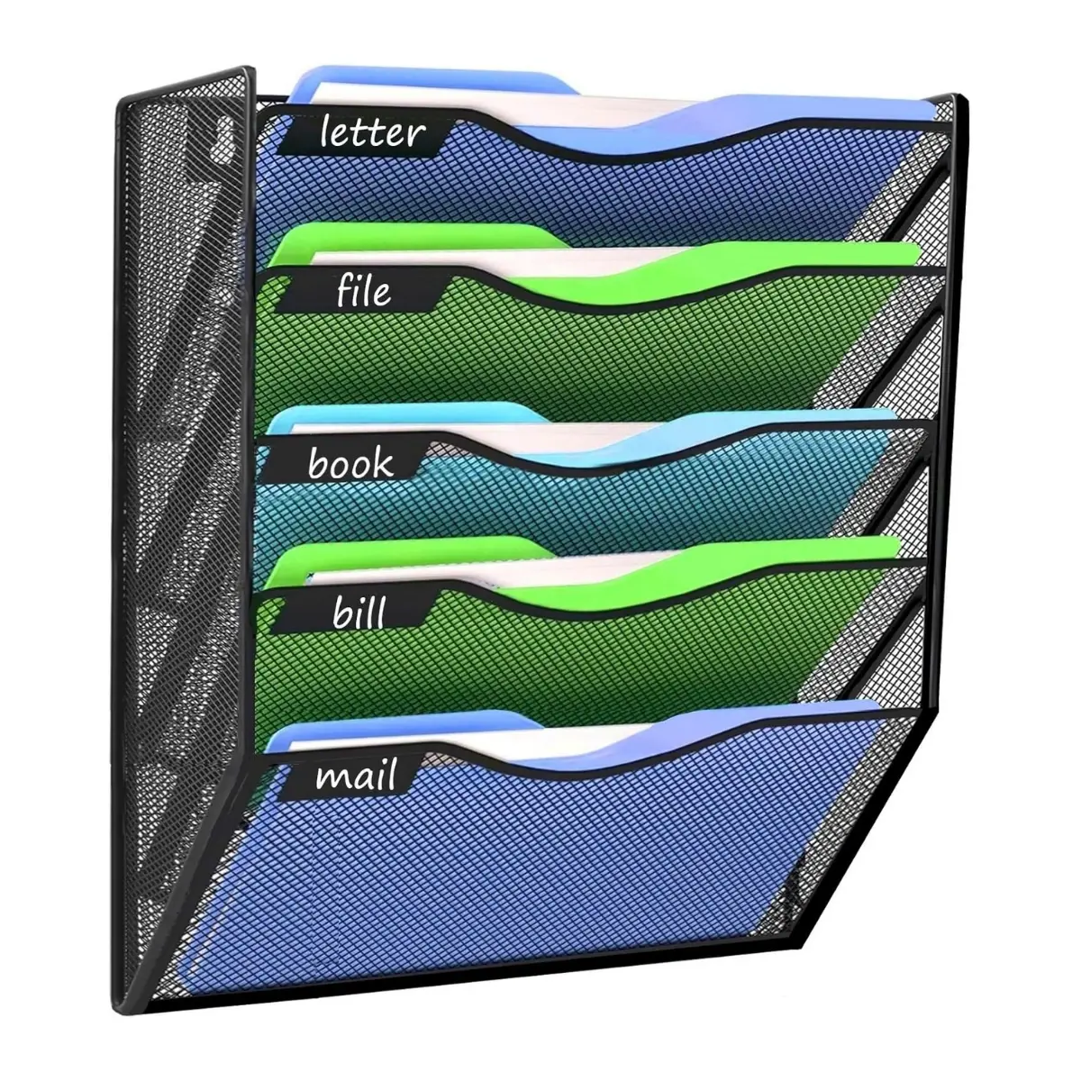 Wall File Organizer, 5-Tier Hanging Document & Magazine Holder