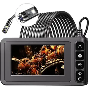 Dual Lens Industrial Endoscope  Borescope Camera with Light, 4.3'' LCD Screen HD Digital Snake Handheld Waterproof Sewer Inspection Camera with 8 LED Lights, 16.5FT Semi-Rigid Cable