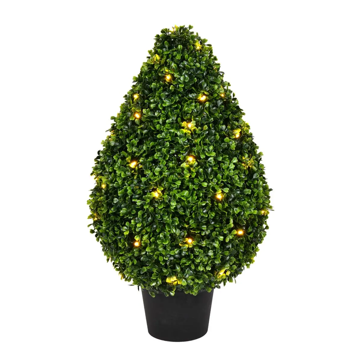 212 MAIN 24 in. UV 50 LED-Lighted Decorative Boxwood Teardrop Bush in Pot - Faux Artificial Plants with Lights, Led Lighting for Stylish Home Plant Decor