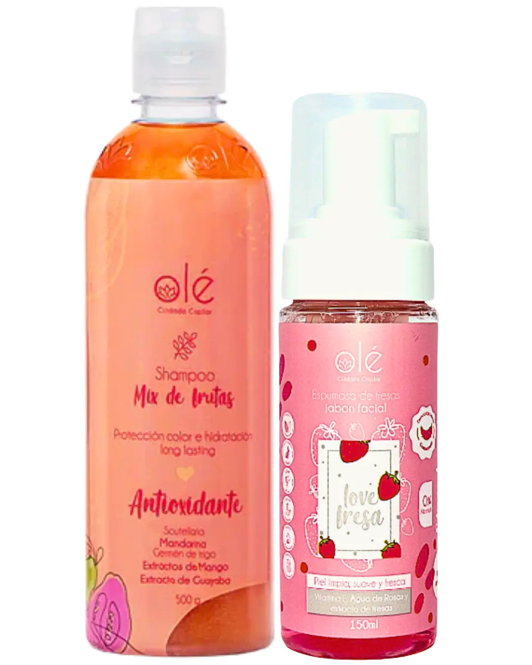 Sulfate-Free Fruit Blend Haircare Shampoo (500g) for Damaged, Decolored Hair + Vegan Strawberry Facial Cleanser Soap - Gentle, Hydrating, Foaming Cleansing Conditioner Combo
