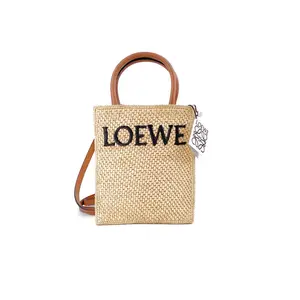 Pre-owned Loewe . Tote Bags Leather & Woven Basket Bag with Black Anagram | Shoulder Tote