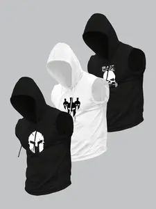 Men's Skull Print Graphic Hooded Tank Top, Regular Fit Casual Sleeveless Top for Summer, Men's Top for Daily Wear, Sweatshirt