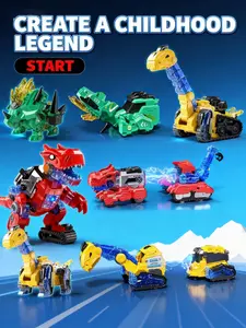 2-in-1 Automatic Transforming Dinosaur Car Toy for 3-5 Year Old Boys Girls | Magic Dino Robot with Moving Wheels | Interactive Armored Toy | Birthday Christmas Gift for Kids(Digger/Truck/Crane)