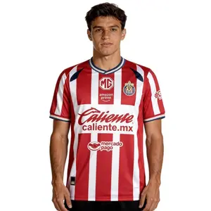 2526 Chivas CD Guadalajara home Alvarado #25 Jersey Vintage Mexico Red Stripe Short Sleeve Top Football Jersey