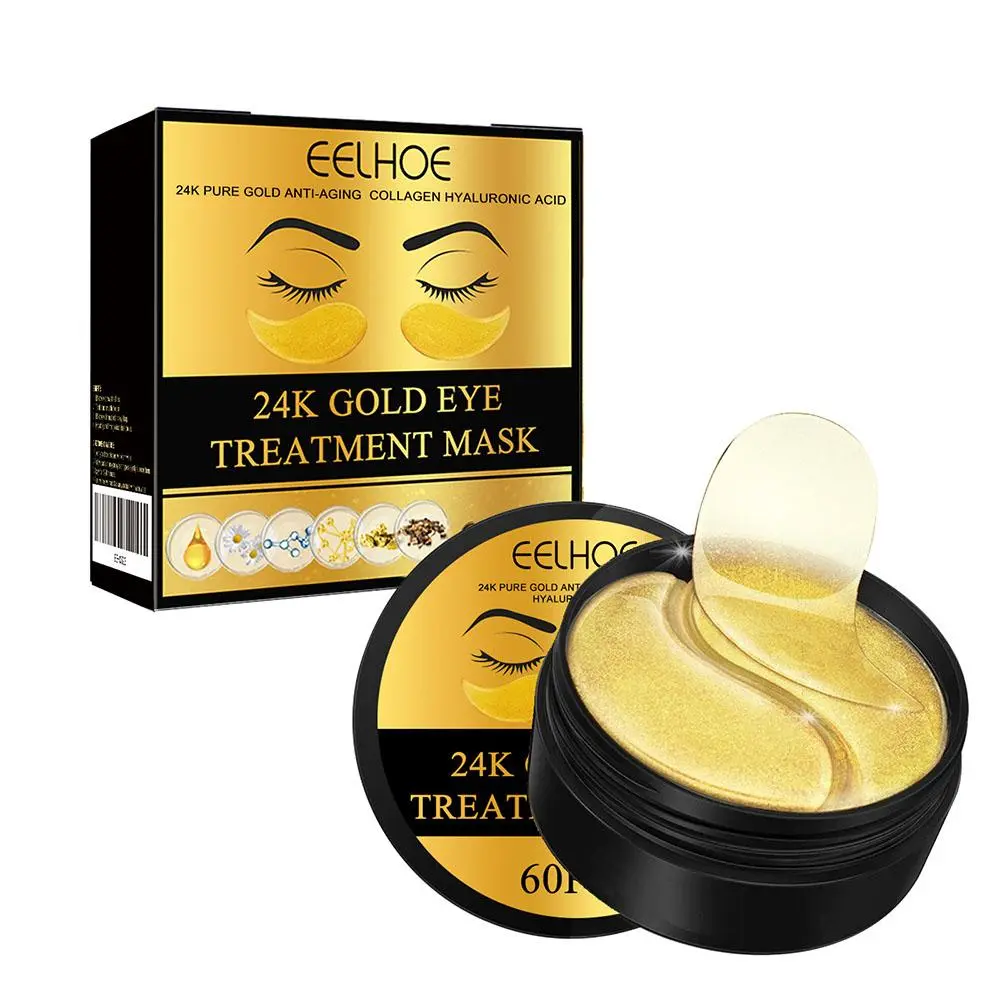 24K Gold Hyaluronic Acid Moisturizing Eye Mask, 60 Pcs/Set Collagen Tightening & Lifting Eyecare Patches, Brightening & Firming Under-Eye Treatment
