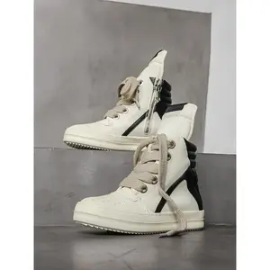 Luxury Party Casual Shoes, High Top Lace Leather Sneakers, Men Women Flat Zipper Shoes Geobasket Owens Design(Sheets)