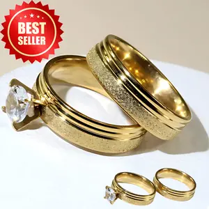 1 pair of 14k gold fashion couple rings with sandblasted pattern, wedding rings, valentine's day gift