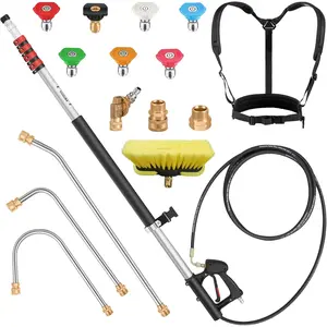 24 FT Telescoping  Washer Wand - Gutter Cleaner Attachment with Power Washer Extension Wands, 7  Nozzle Tips, 3 Hose Adapters, Brush and Support Belt