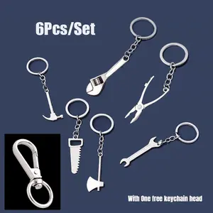 fathersdaygifts 6Piece Simulation Tool Keychain Metal Creative Wrench Screwdriver Hammer Keychain Car Small Gift Pendant