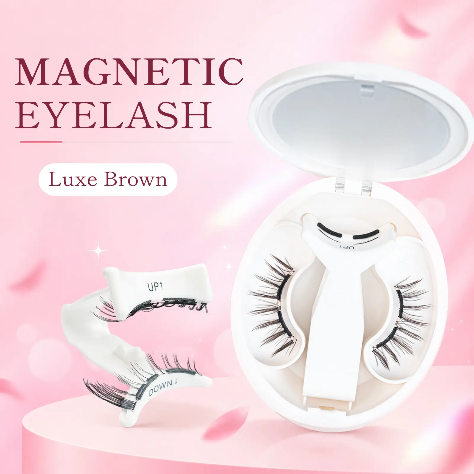 Luxe Soft Brown Magnetic Eyelashes with Applicator Kit, Reusable Brown Magnetic Lashes Natural Look, Easy Eyelashes for Beginners without Eyeliner, Glue-Free Waterproof Fluffy Lashes