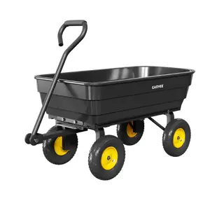 600 lb Heavy-Duty Poly Garden Dump Cart, Utility Wagon with Quick-Tilt Dump System, 10" No-Flat All-Terrain Wheels, Convertible Tow Handle & Reinforced Steel Frame for Yard, Soil, Rocks & Landscaping, Black/Yellow