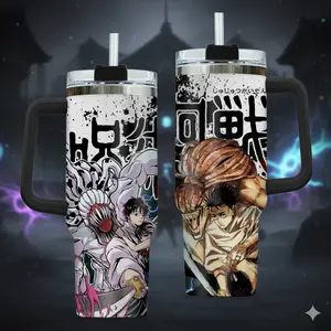 Jujutsu Kaisen Yuta Okkotsu & Rika 40oz Tumbler with Handle | JJK 0 Anime Insulated Travel Mug with Straw | Premium Fan Gift Idea for Otaku